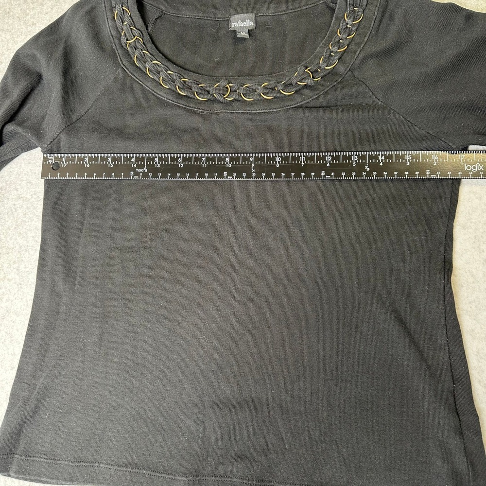 Rafaella‎ Black 3/4 Sleeve Crew Neck Top with Ring Detail Women's Size M - Picture 11 of 12